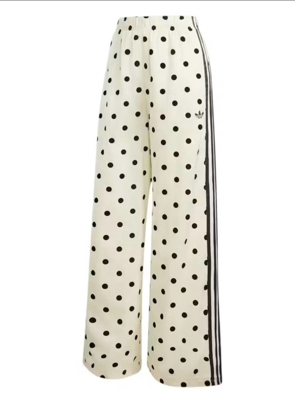 adidas Cream Wide-Leg Polka Dot Track Pants with Black Stripes